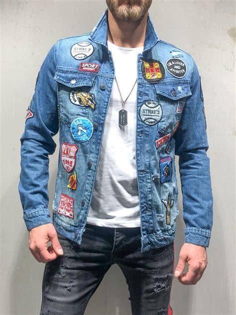 denim jacket with patches mens
